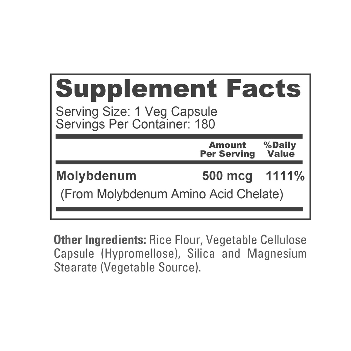 NusaPure Molybdène Chélaté 500 mcg, vue de côté des capsules