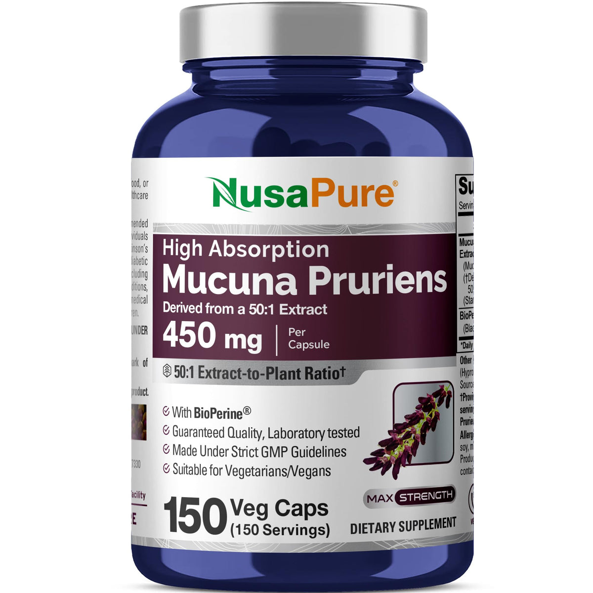 NusaPure Mucuna Pruriens 450mg bouteille vue avant