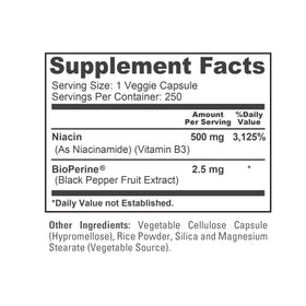 NusaPure Niacine Flush Free 500mg capsules sur une table en bois