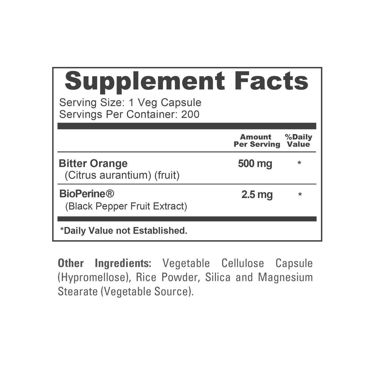 NusaPure Orange Amère 500mg capsules sur une surface en bois