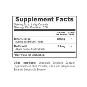 NusaPure Orange Amère 500mg capsules sur une surface en bois