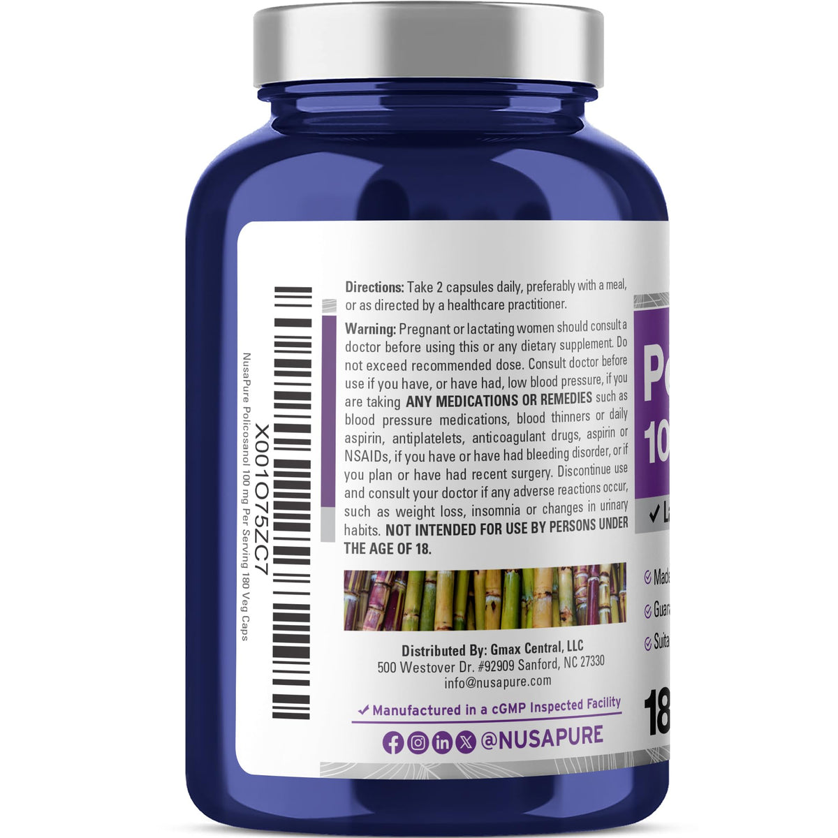 NusaPure Policosanol 100mg capsules végétales avec boîte