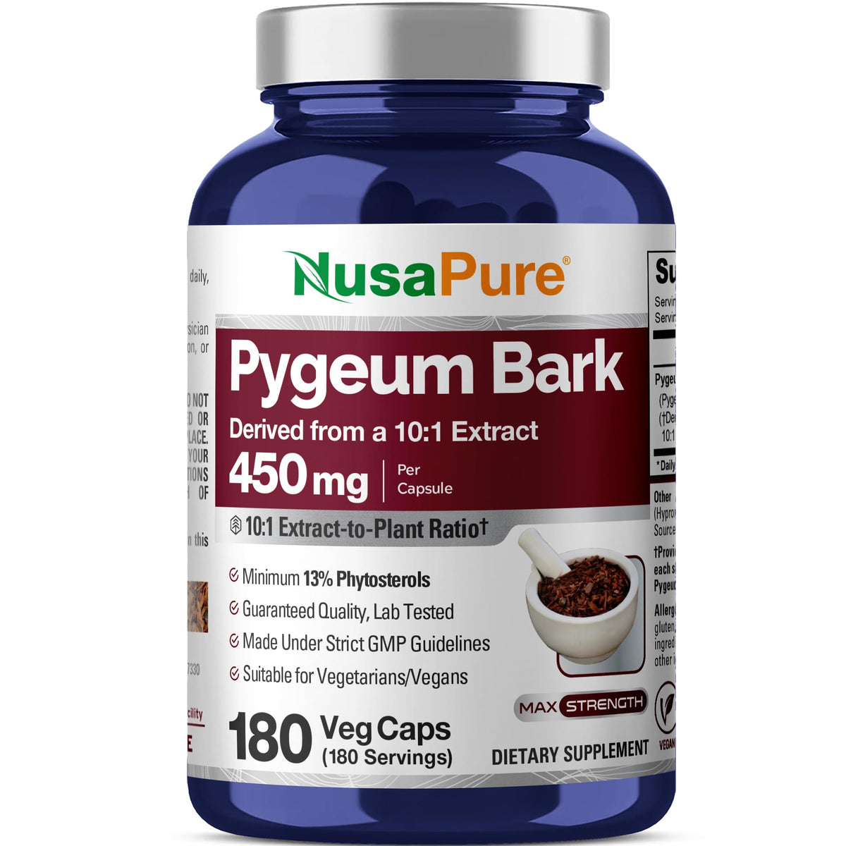NusaPure Pygeum Bark 450mg 180 Veg Capsules front view