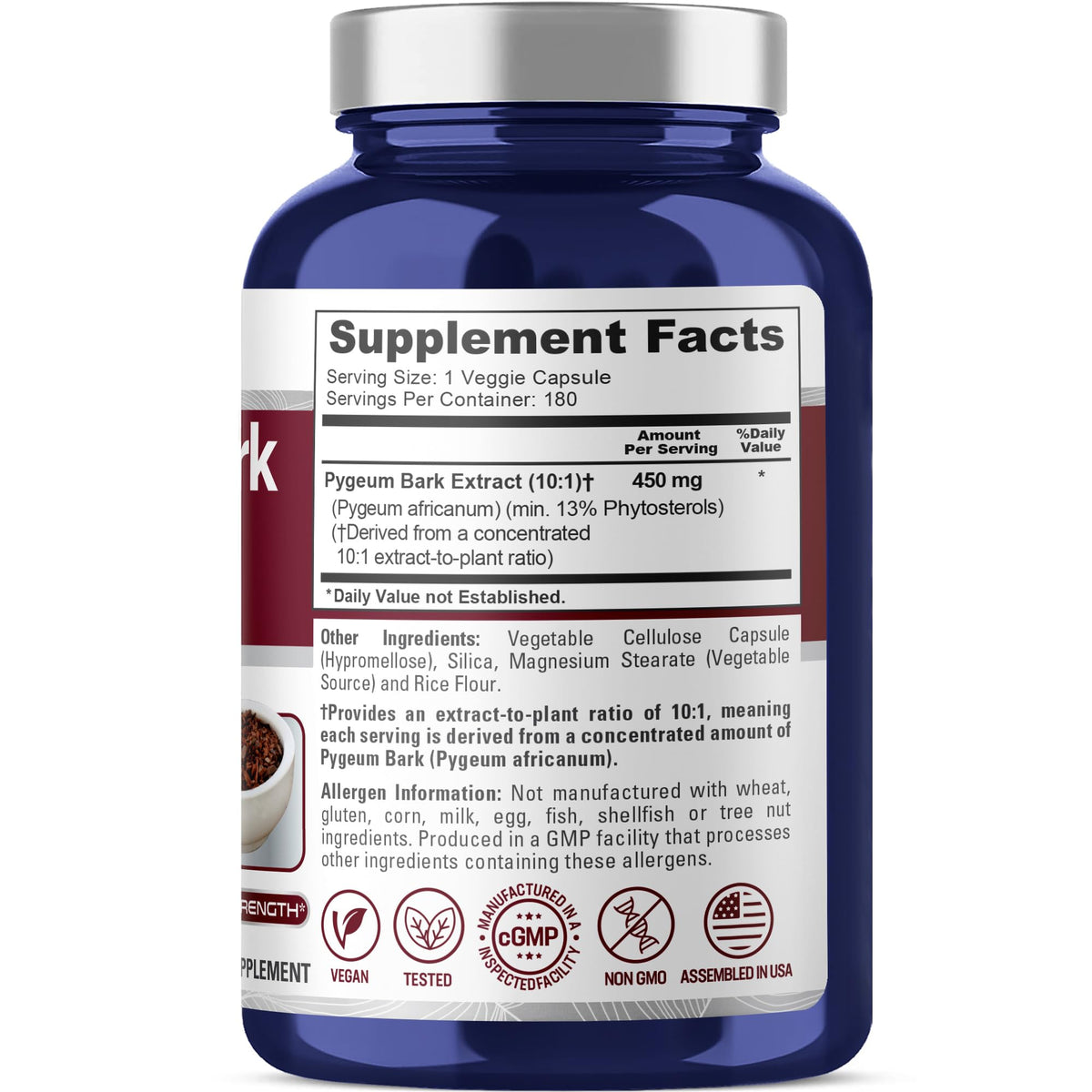 NusaPure Pygeum Bark 450mg capsule bottle side view