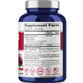 NusaPure Racine de Betterave Bio flacon ouvert avec capsules visibles