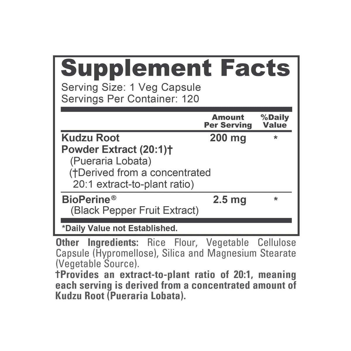 NusaPure Racine de Kudzu 200 mg sur une surface en bois