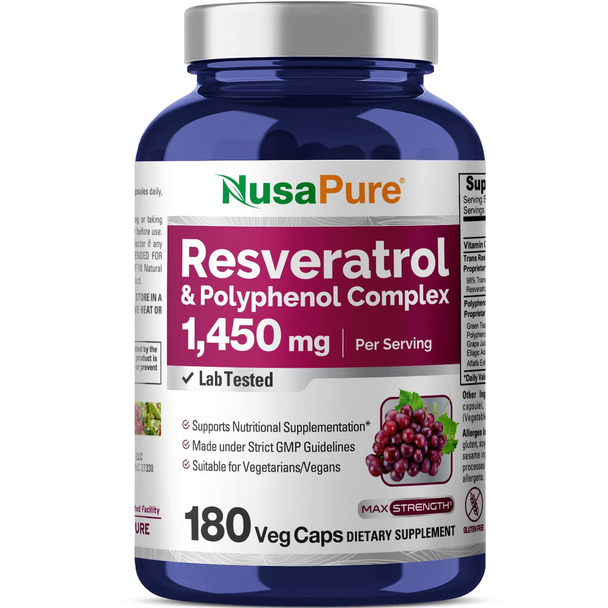 NusaPure Resvératrol 1450mg 180 capsules vue de face