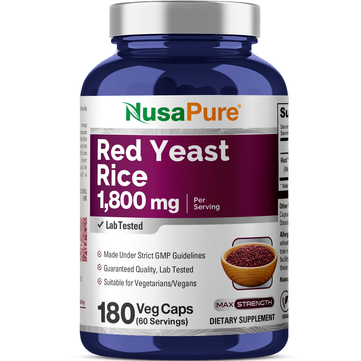 NusaPure Riz Rouge 1800mg gélules végétales vue de face