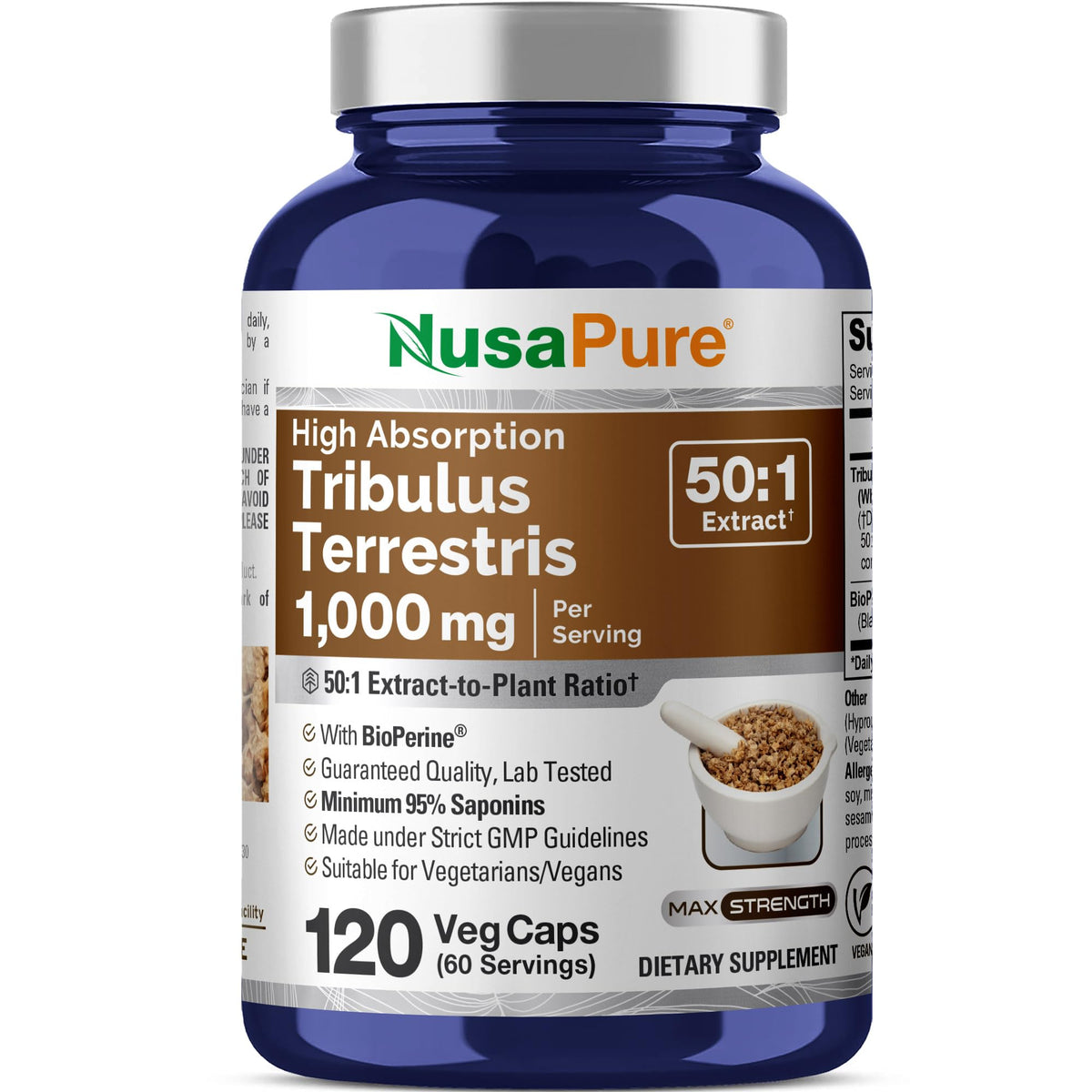 NusaPure Tribulus Terrestris 1000 mg bouteille de 120 capsules