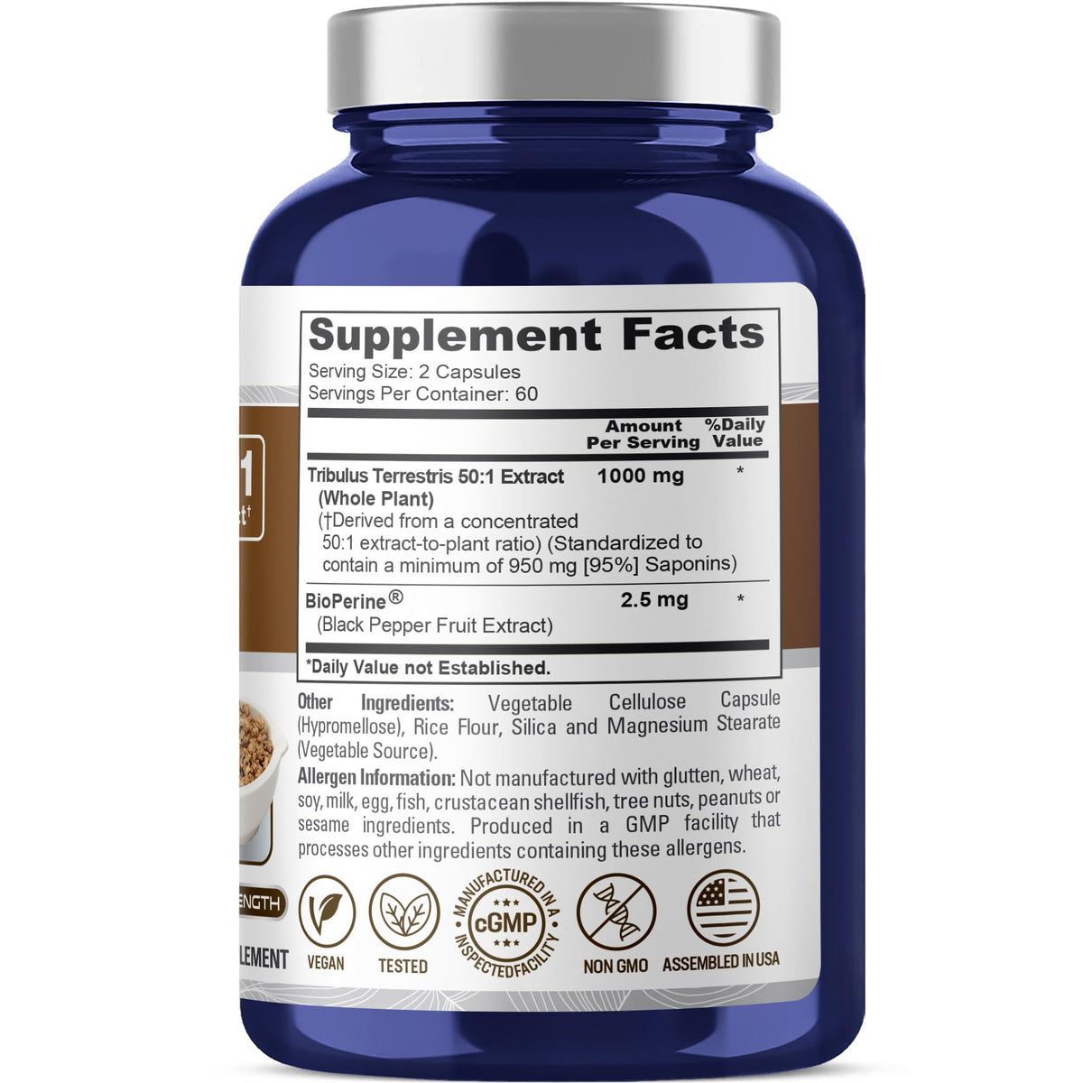 NusaPure Tribulus Terrestris capsules végétales en gros plan
