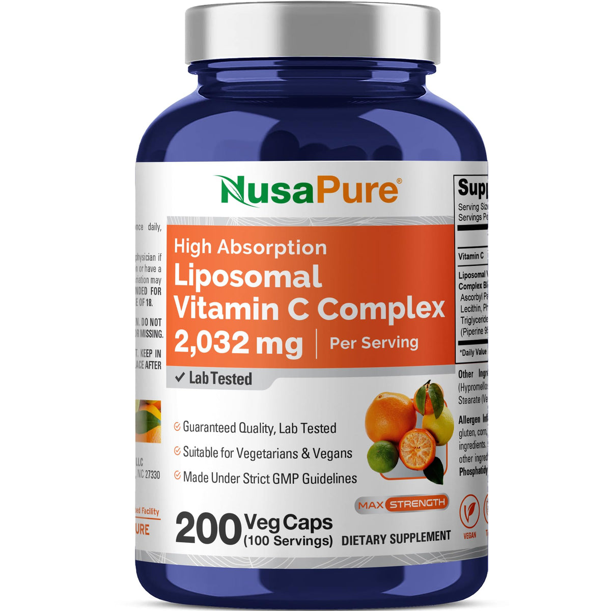 NusaPure Vitamine C Liposomale 2032mg gélules végétales vue de face