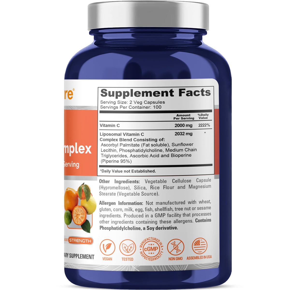 NusaPure Vitamine C Liposomale gélules végétales sur fond blanc