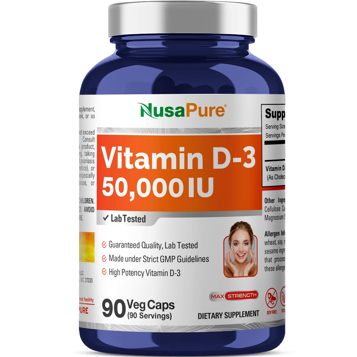 NusaPure Vitamine D3 50 000 UI capsules végétales avant vue