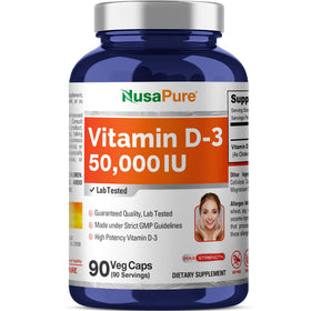 NusaPure Vitamine D3 50 000 UI capsules végétales avant vue