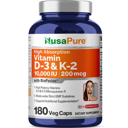 NusaPure Vitamine D3 & K2 250 mg 200 mcg flacon avant