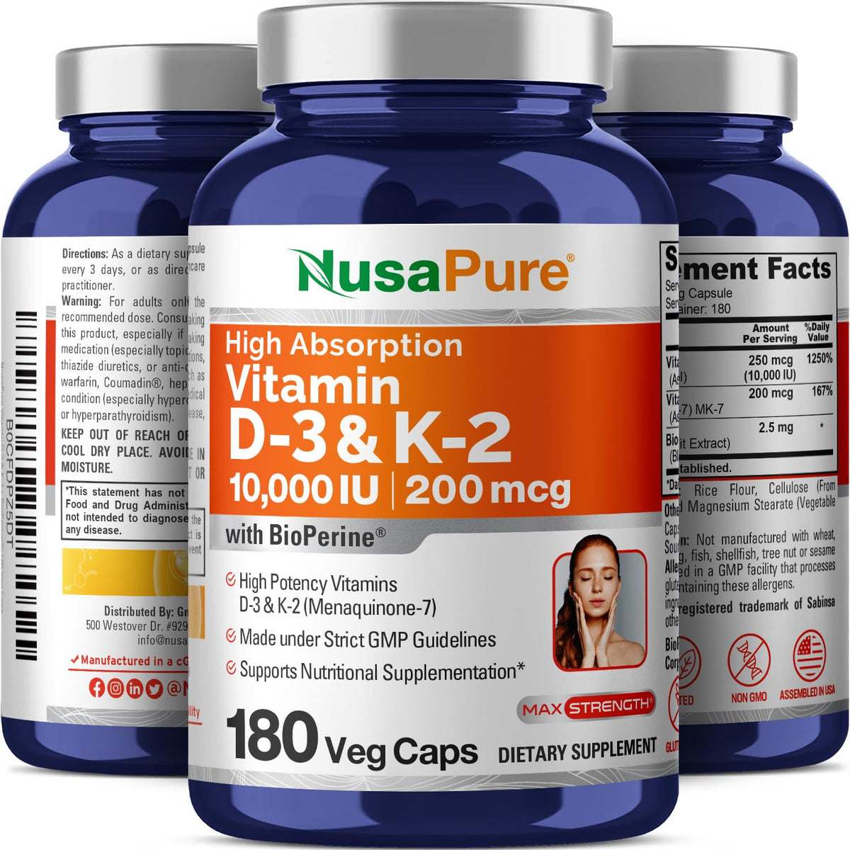 NusaPure Vitamine D3 & K2 gélules ouvertes sur fond blanc