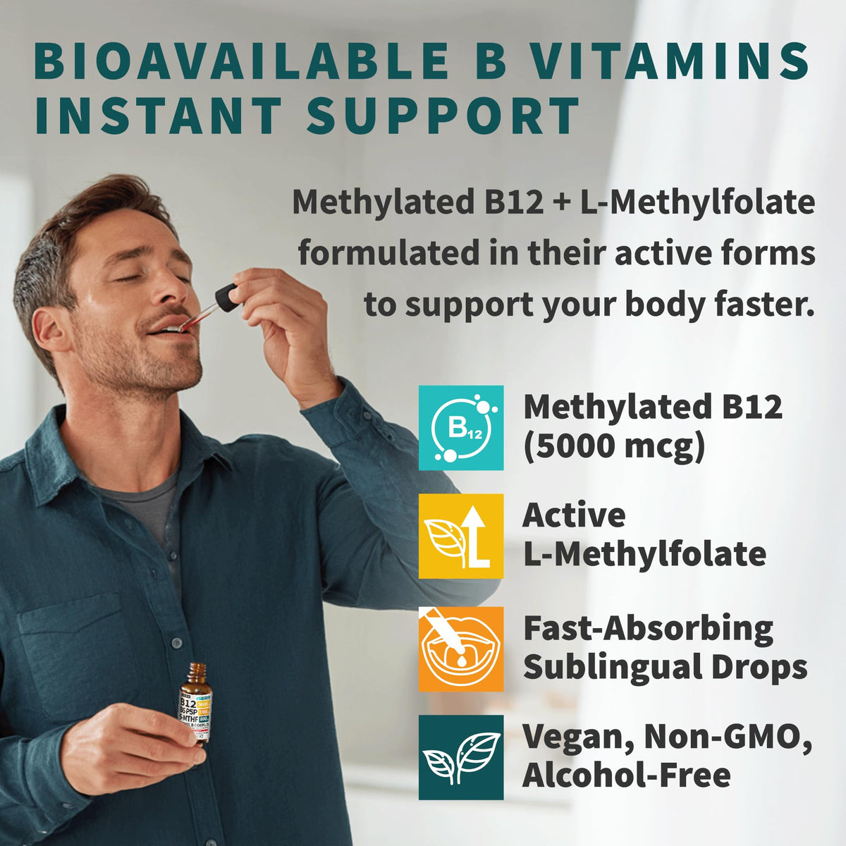 NUSAVA B Complex Methylé 5000mcg gouttes sur une table