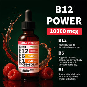 NUSAVA B12 liquide 10000 mcg framboise étiquette détaillée