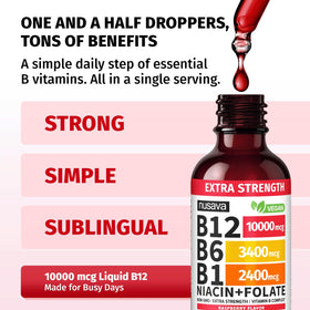 NUSAVA B12 liquide 10000 mcg framboise goutte en action