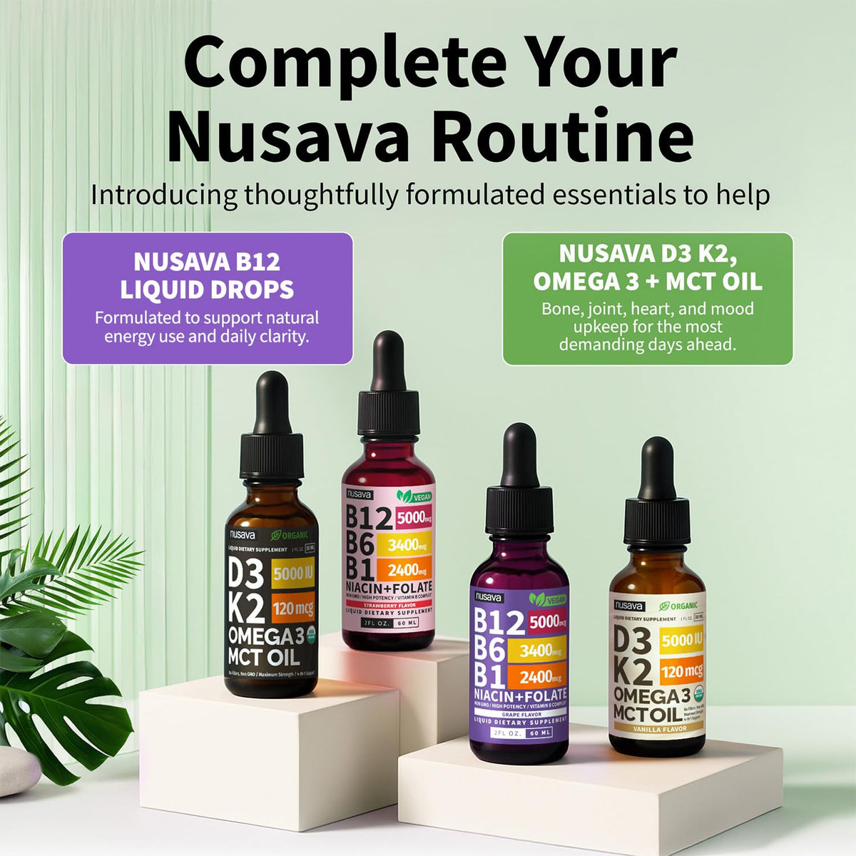 NUSAVA Gouttes de B12 Liquide 5000mcg Saveur Raisin, pack de 2
