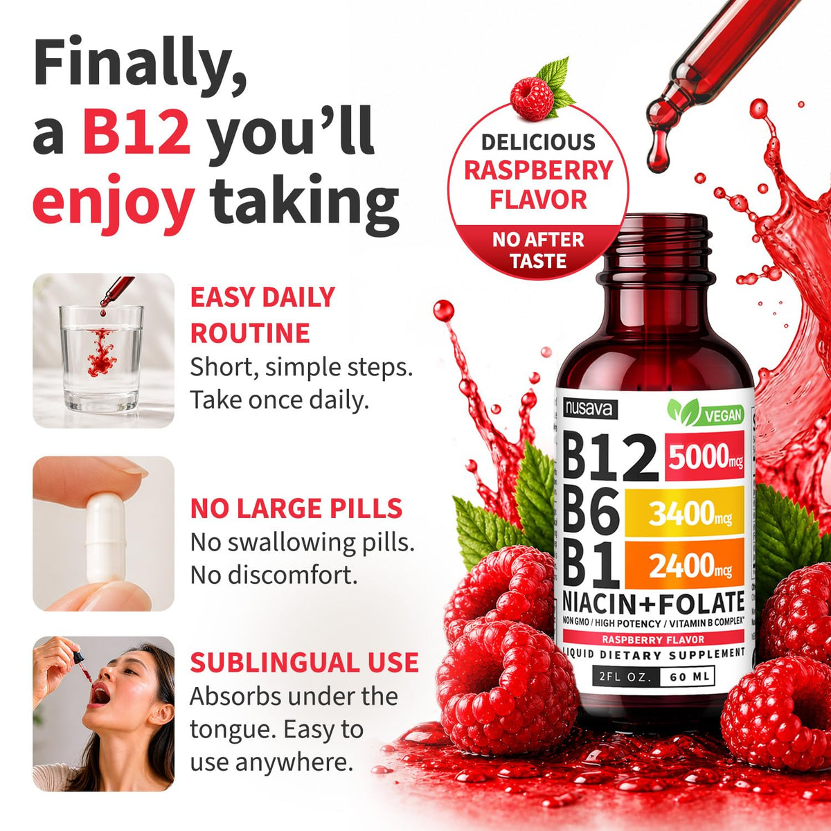 NUSAVA Gouttes de Vitamine B12 5000mcg format liquide