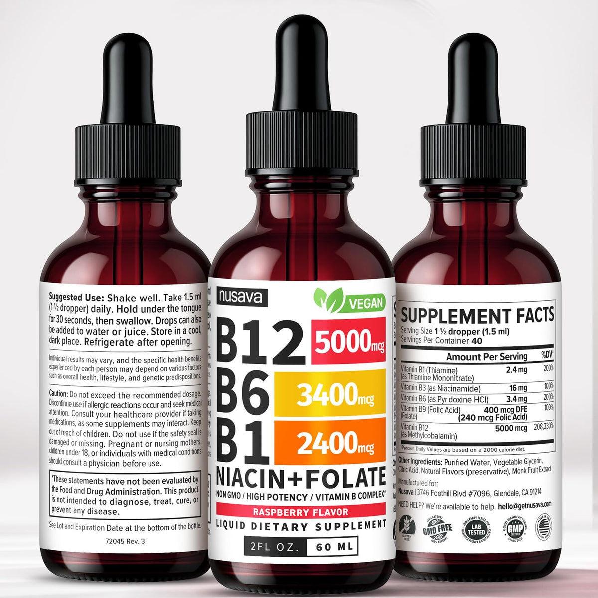 NUSAVA Gouttes de Vitamine B12 sur fond neutre