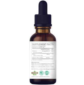 NUSAVA Gouttes de Vitamine D3 K2 avec ingrédients bio en arrière-plan