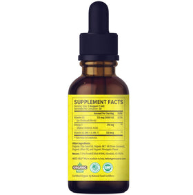 NUSAVA Gouttes de Vitamine D3 K2 Bio, étiquette en gros plan