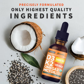 NUSAVA Gouttes de Vitamine D3 K2 Bio, étiquette zoomée sur les ingrédients