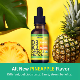 NUSAVA Gouttes de Vitamine D3 K2 Bio, flacon arrière avec ingrédients
