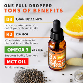 NUSAVA Gouttes de Vitamine D3 K2 Bio, gouttes sur une cuillère
