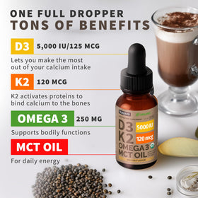 NUSAVA Gouttes de Vitamine D3 K2 Bio sur une table en bois