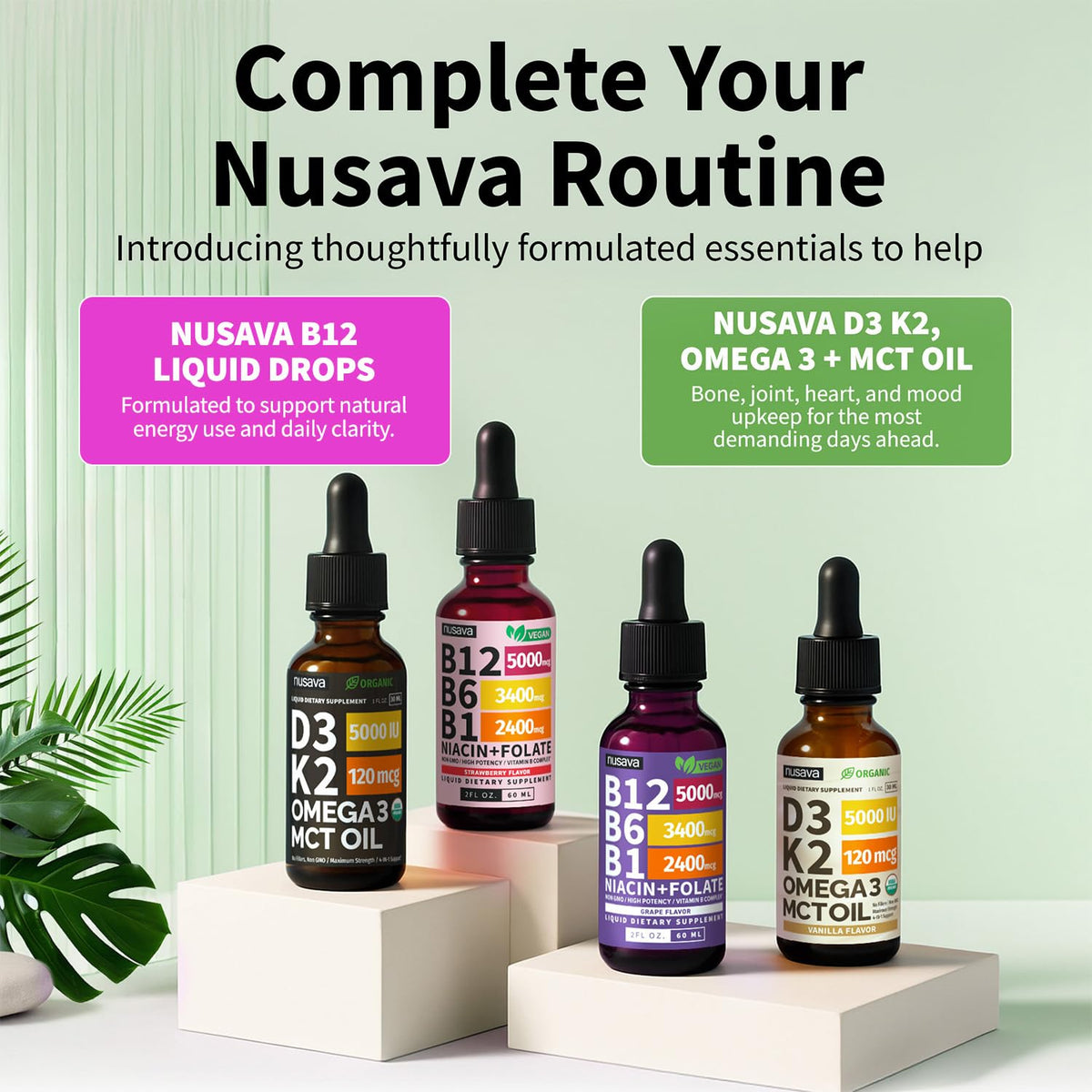 NUSAVA Gouttes Liquides B12 5000mcg avec d'autres compléments alimentaires