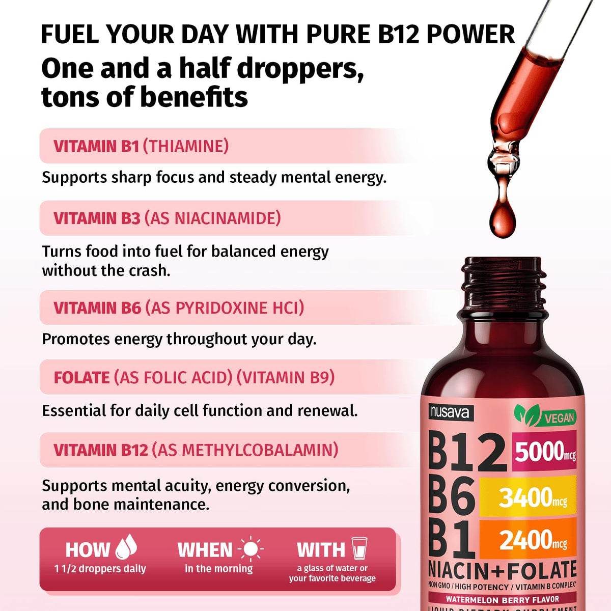 NUSAVA Gouttes Liquides B12 5000mcg, gouttes en présentation