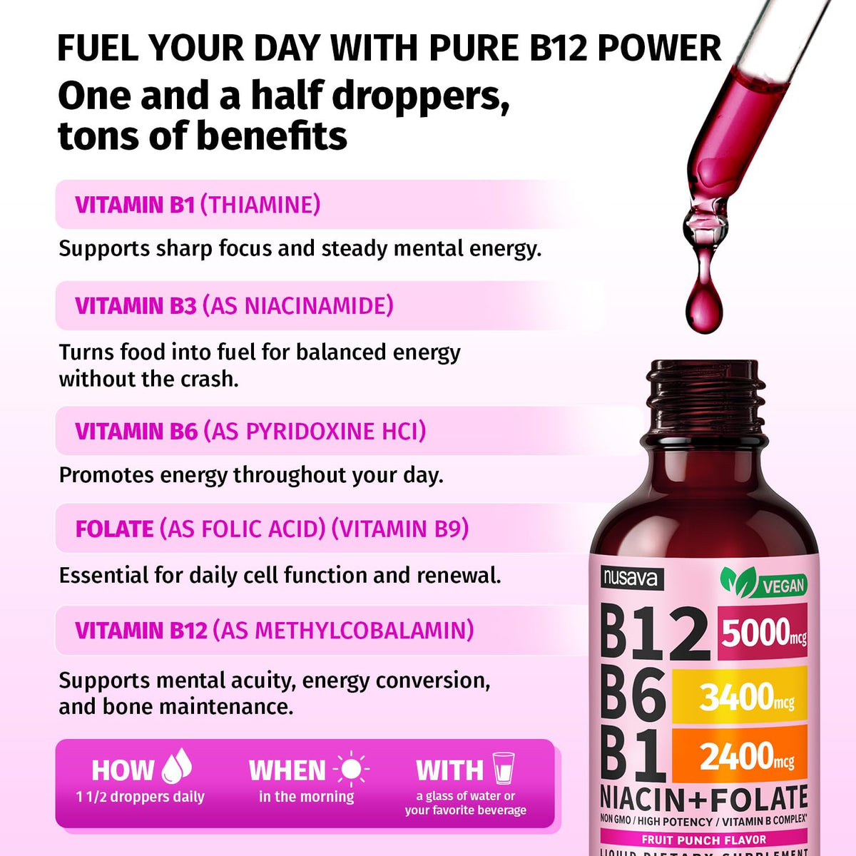NUSAVA Gouttes Liquides B12 5000mcg gouttes sous la langue
