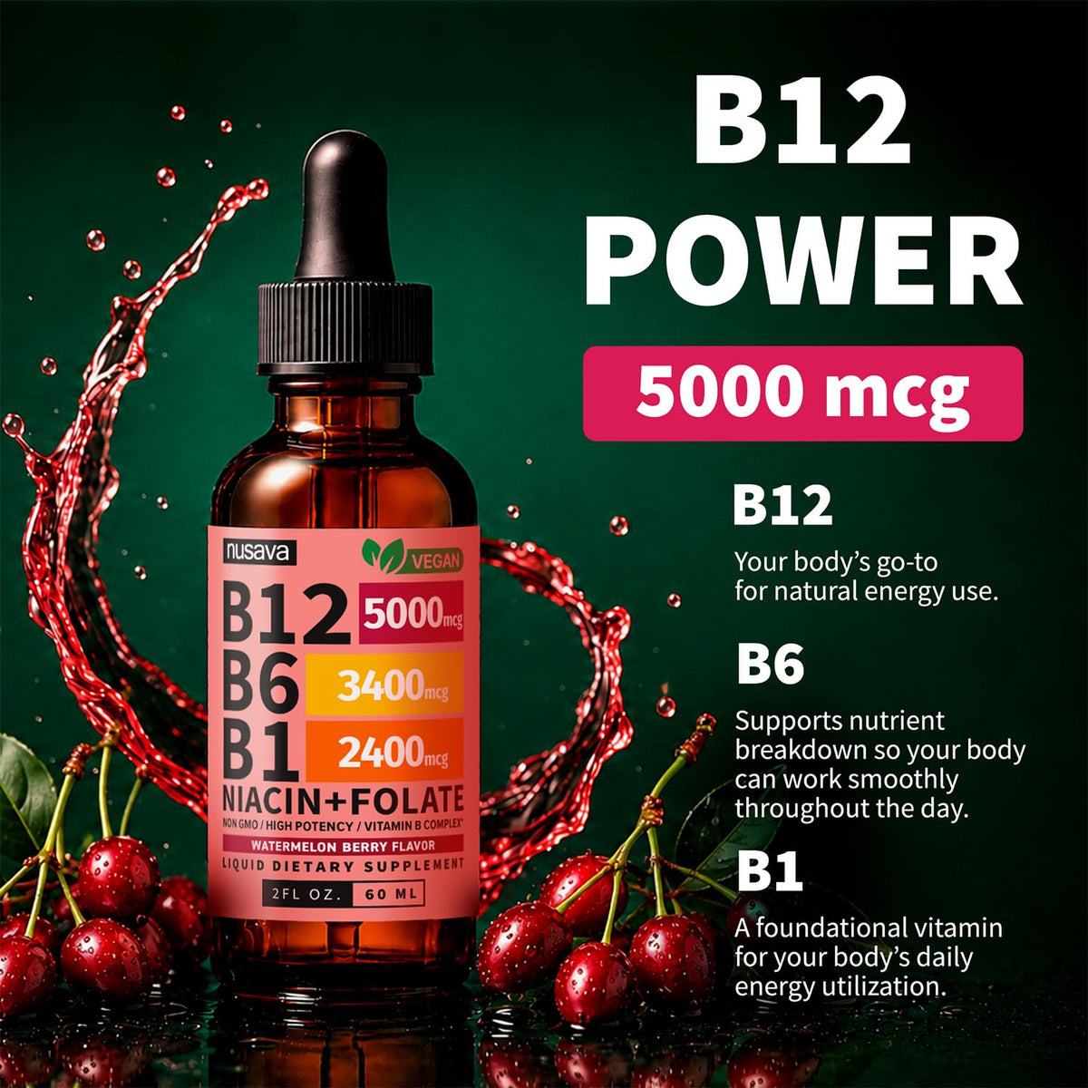 NUSAVA Gouttes Liquides B12 5000mcg, gouttes sous la langue