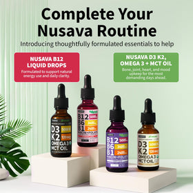 NUSAVA Gouttes Liquides B12 5000mcg, mise en situation sur une table