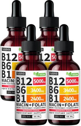 NUSAVA Gouttes Liquides de B12 5000mcg Framboise - Flacon avant