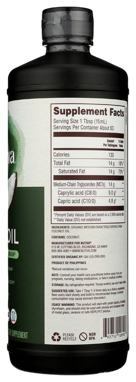 Nutiva Huile MCT Bio 32 Oz avec des ingrédients de cuisine