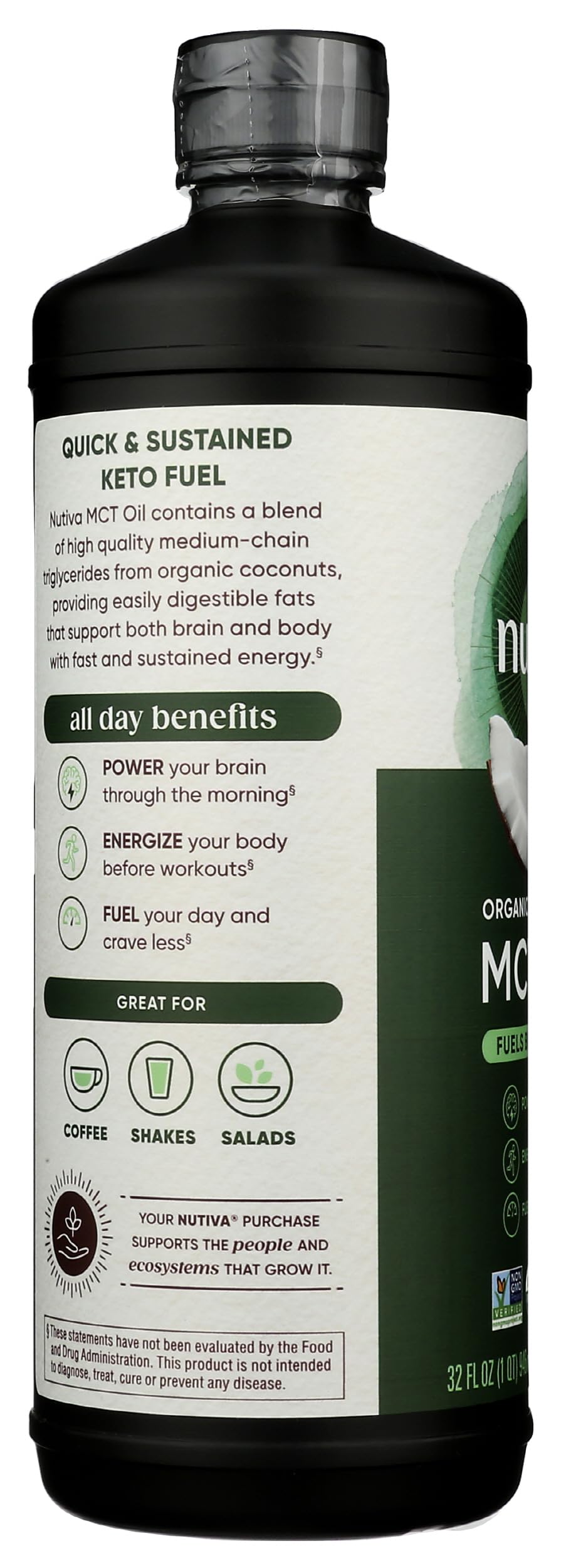 Nutiva Huile MCT Bio 32 Oz sur un plan de travail