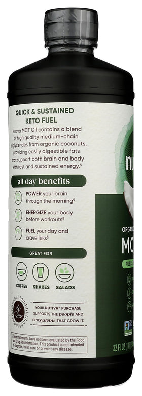 Nutiva Huile MCT Bio 32 Oz sur un plan de travail