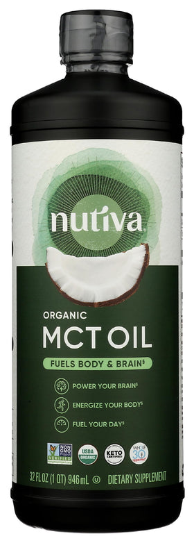 Nutiva Huile MCT Bio 32 Oz vue avant avec étiquette