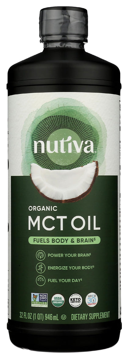Nutiva Huile MCT Bio 32 Oz vue avant avec étiquette