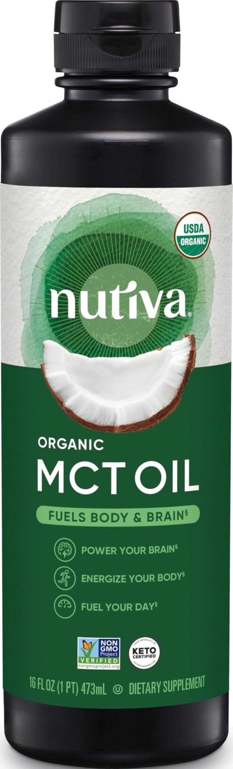 Nutiva Huile MCT Bio 480ml, bouteille de face