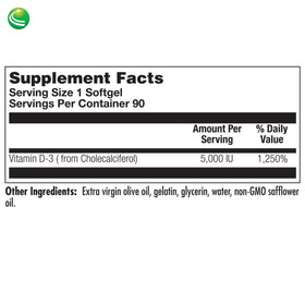 Nutra BioGenesis Vitamine D3 5000 IU gélules avec des ingrédients