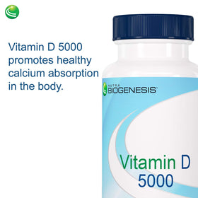 Nutra BioGenesis Vitamine D3 5000 IU gélules sur fond blanc