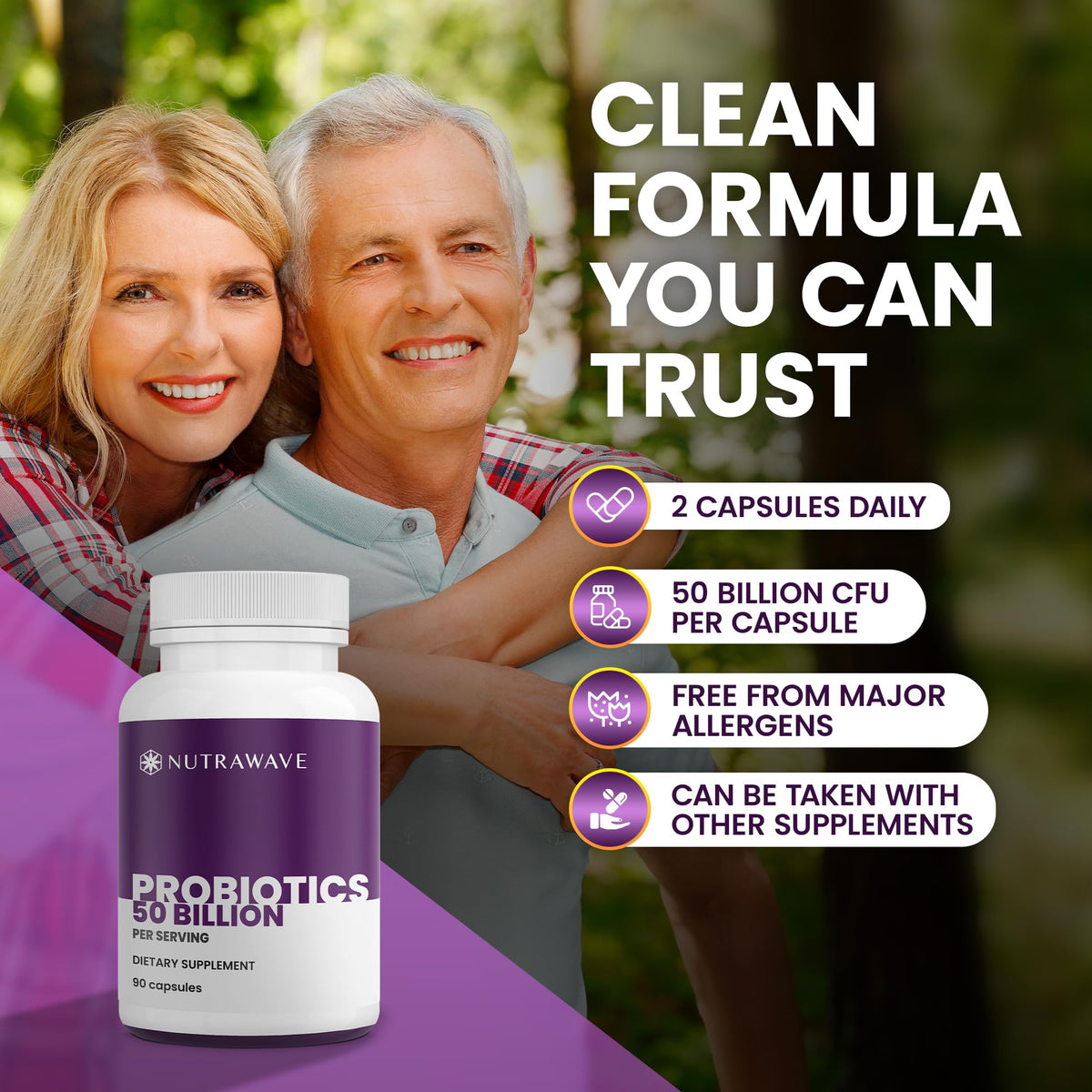 Nutra Wave Probiotiques 50 Milliards capsules dans un environnement de cuisine