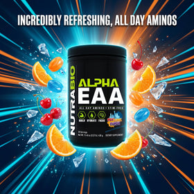 NutraBio Alpha EAA, emballage de 531g sur fond blanc