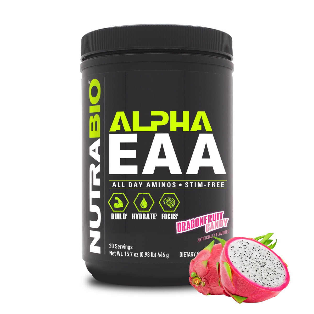NutraBio Alpha EAA poudre d'acides aminés 30 portions - emballage avant