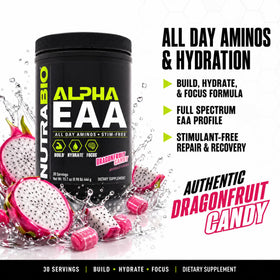 NutraBio Alpha EAA poudre d'acides aminés - dos de l'emballage